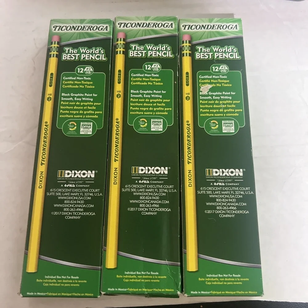 2017 Dixon‎ Ticonderoga Pencils #2 HB Cedar Wood Latex-Free, 12 Count Each Pack